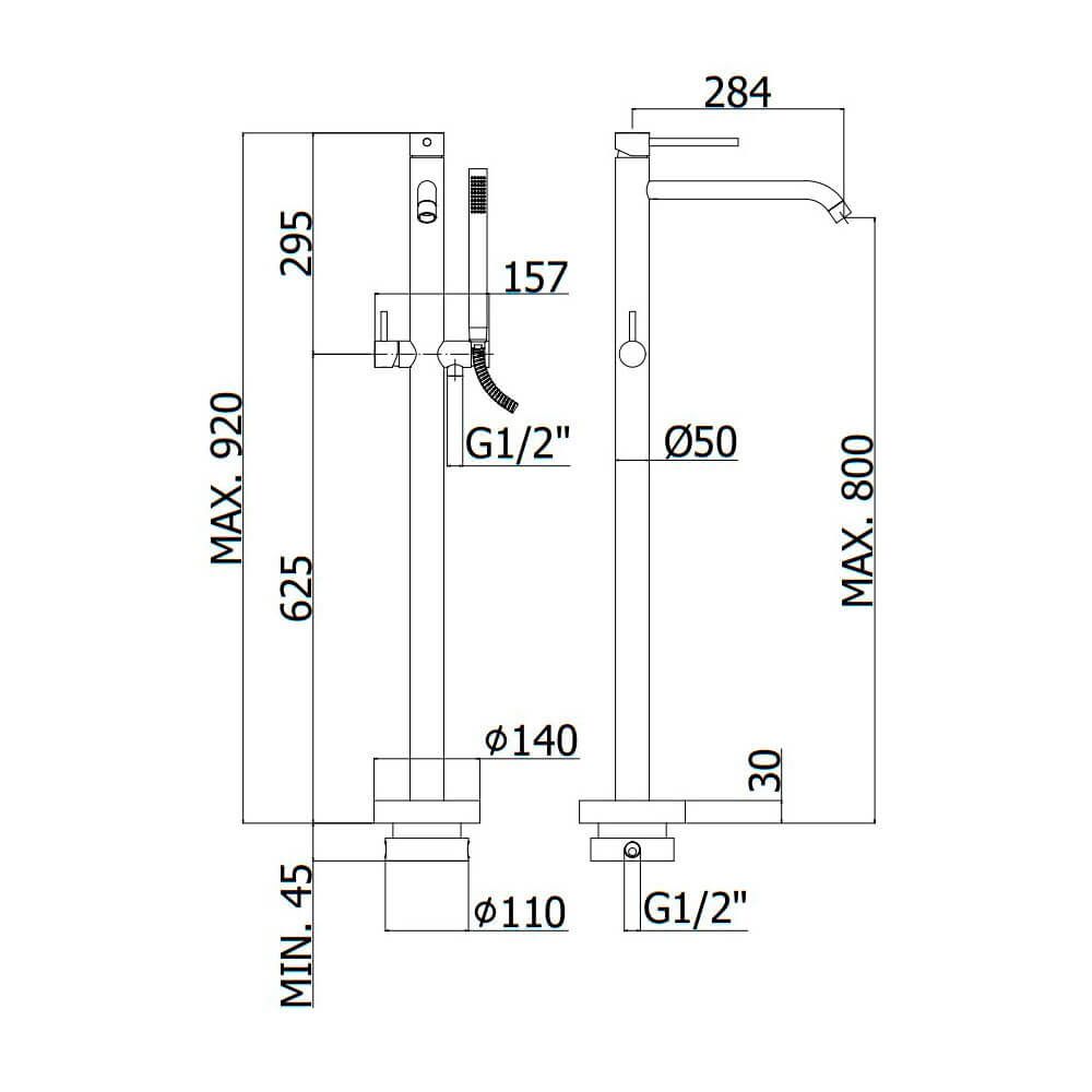 Смеситель для ванны Paffoni Light черный матовый LIG032NO на пол