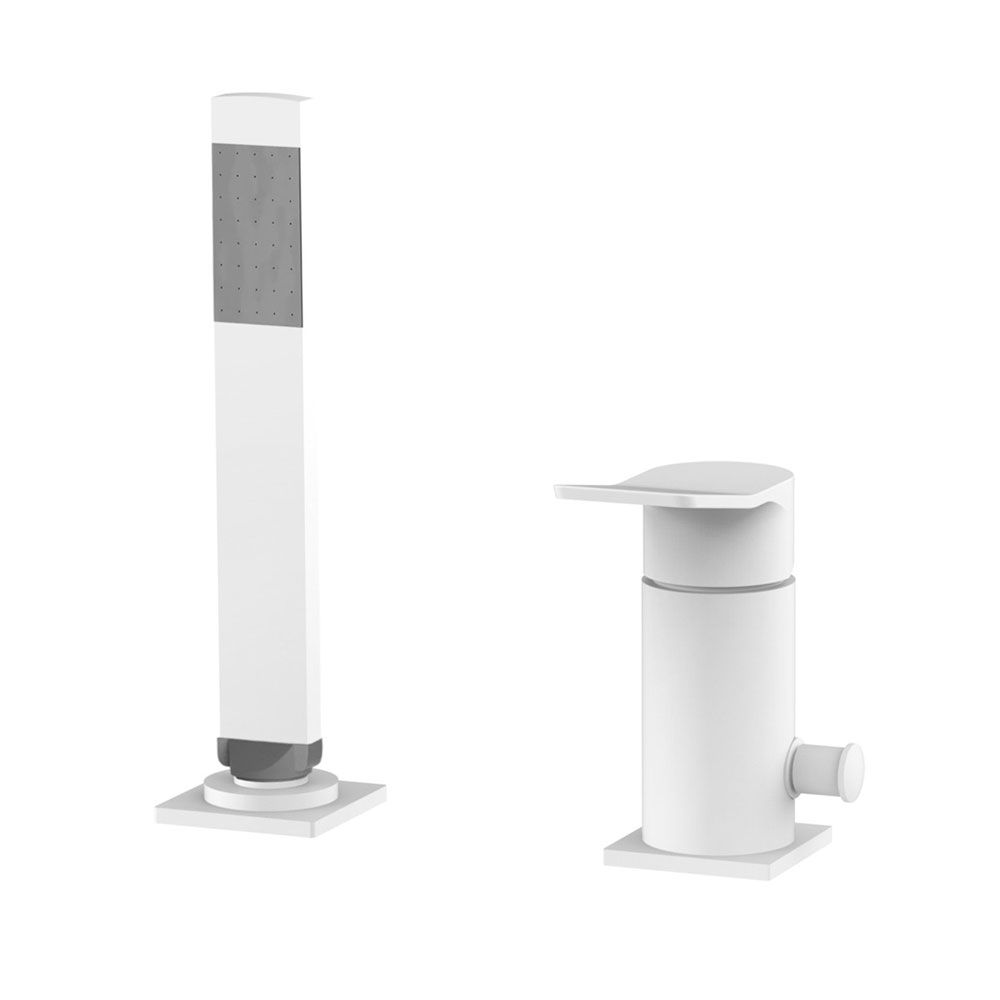Змішувач на борт ванни Paffoni Tilt білий матовий TI041BO з душовим гарнітуром без виливу