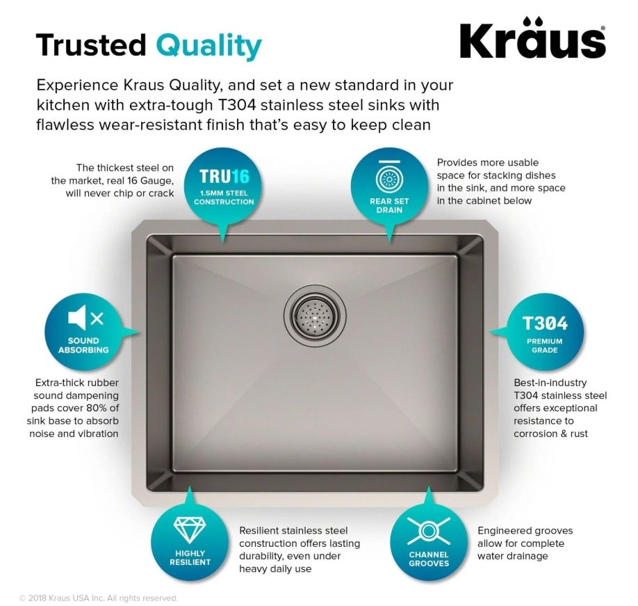 Кухонна мийка Kraus Precision з нержавіючої сталі KHU101-23