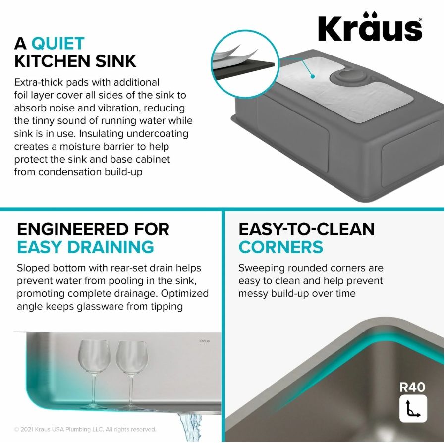 Кухонна мийка Kraus Dex з нержавіючої сталі KD1US33B