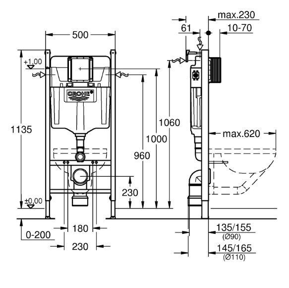 Інсталяція Grohe Rapid SL 38772001 3 в 1 + Унітаз підвісний Qtap Crow Ultra Quite QT05335171W з сидінням Soft Close