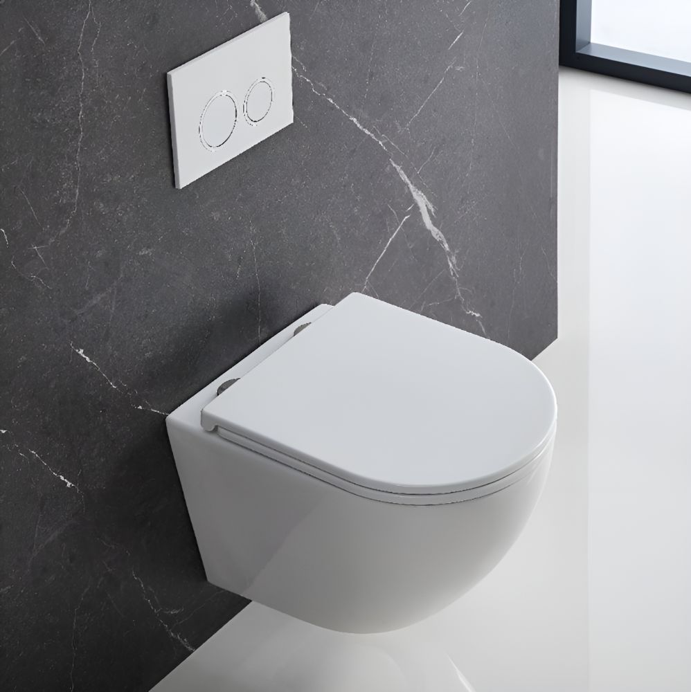 Інсталяція Geberit Duofix 458.103.00.2 з клавішею Delta50 чорний матовий + Унітаз підвісний Devit Flow Vortex Flush DFL0460111W з сидінням Soft Close