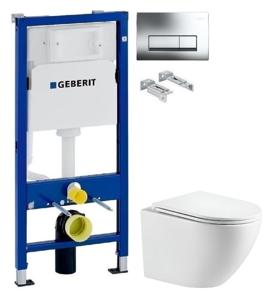 Інсталяція Geberit Duofix 458.103.00.2 з клавішею Delta50 хром глянсовий + Унітаз підвісний Devit Flow Vortex Flush DFL0460111W з сидінням Soft Close