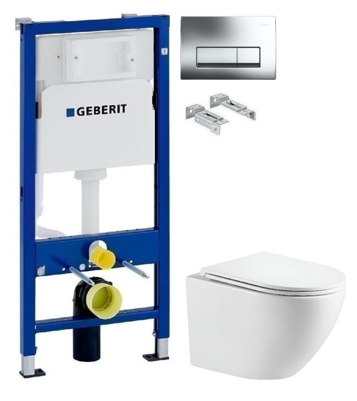 Інсталяція Geberit Duofix 458.103.00.2 з клавішею Delta50 хром глянсовий + Унітаз підвісний Devit Flow Vortex Flush DFL0460111W з сидінням Soft Close