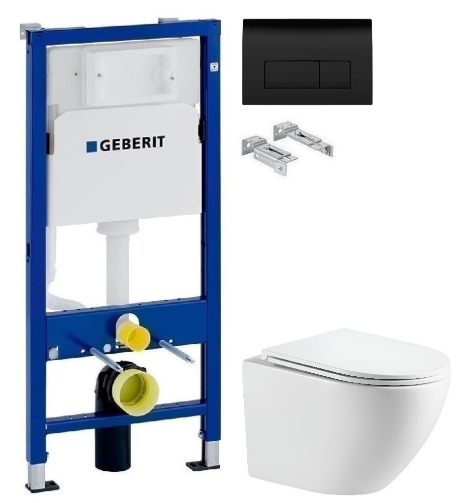 Інсталяція Geberit Duofix 458.103.00.2 з клавішею Delta50 чорний матовий + Унітаз підвісний Devit Flow Vortex Flush DFL0460111W з сидінням Soft Close