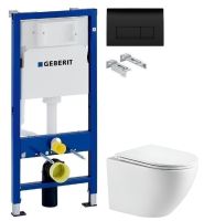 Інсталяція Geberit Duofix 458.103.00.2 з клавішею Delta50 чорний матовий + Унітаз підвісний Devit Flow Vortex Flush DFL0460111W з сидінням Soft Close
