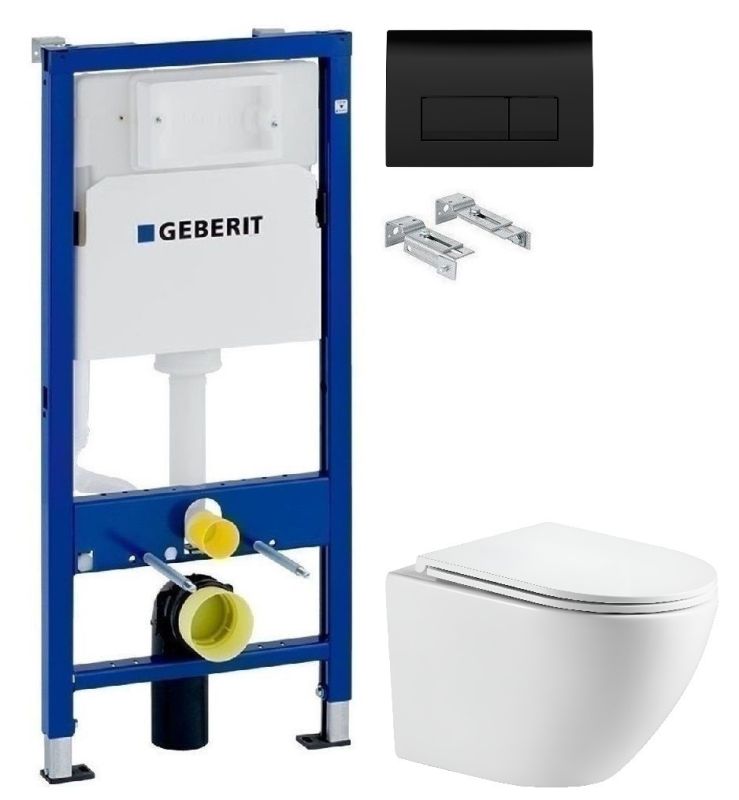 Інсталяція Geberit Duofix 458.103.00.2 з клавішею Delta50 чорний матовий + Унітаз підвісний Devit Flow Vortex Flush DFL0460111W з сидінням Soft Close
