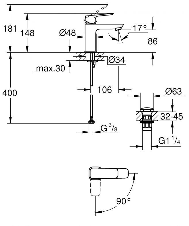 Змішувач для раковини Grohe Cubeo хром 1017320000