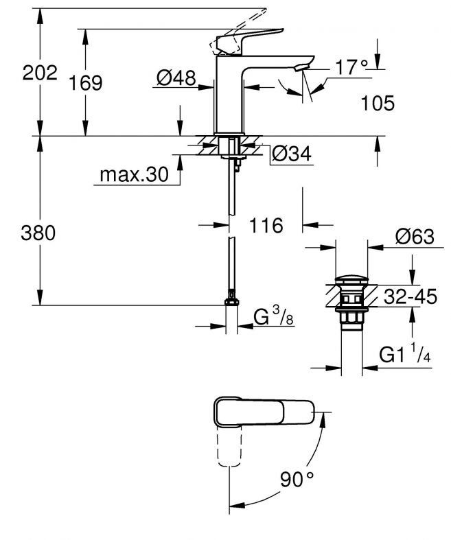 Смеситель для раковины Grohe Cubeo черный матовый 1017572430
