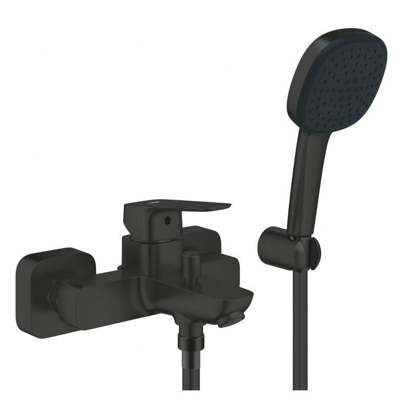 Змішувач для ванни Grohe Cubeo чорний матовий 1018142430 з душовим гарнітуром