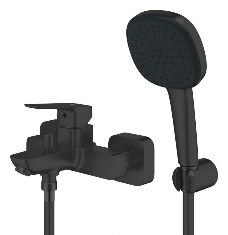 Змішувач для ванни Grohe Cubeo чорний матовий 1018142430 з душовим гарнітуром