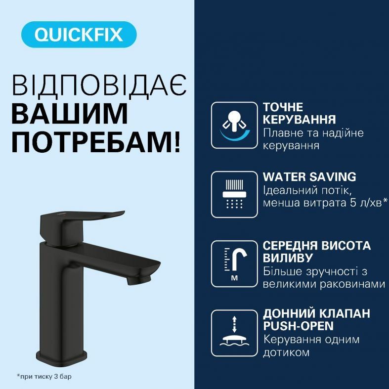Змішувач для раковини Grohe Dice чорний матовий 1018332430