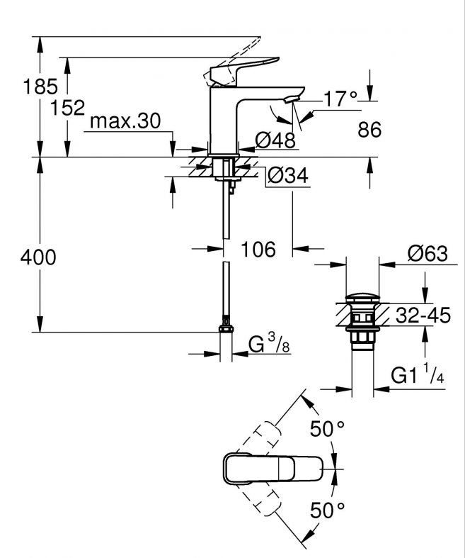 Змішувач для раковини Grohe Dice чорний матовий 1018572430