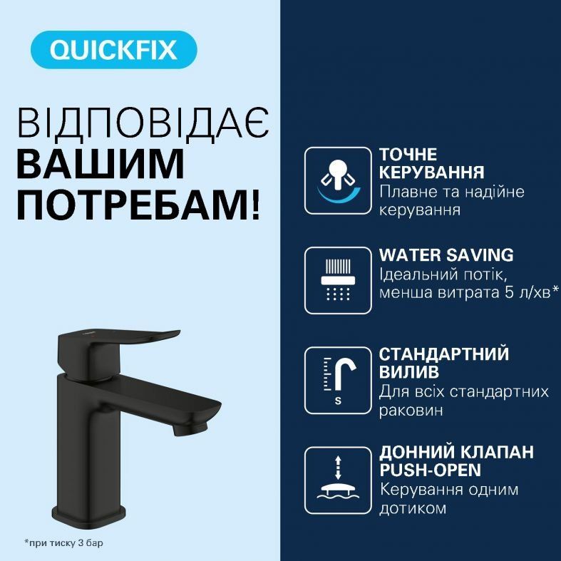 Змішувач для раковини Grohe Dice чорний матовий 1018572430