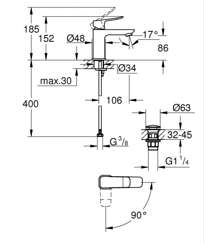 Змішувач для раковини Grohe Dice чорний матовий 1018612430