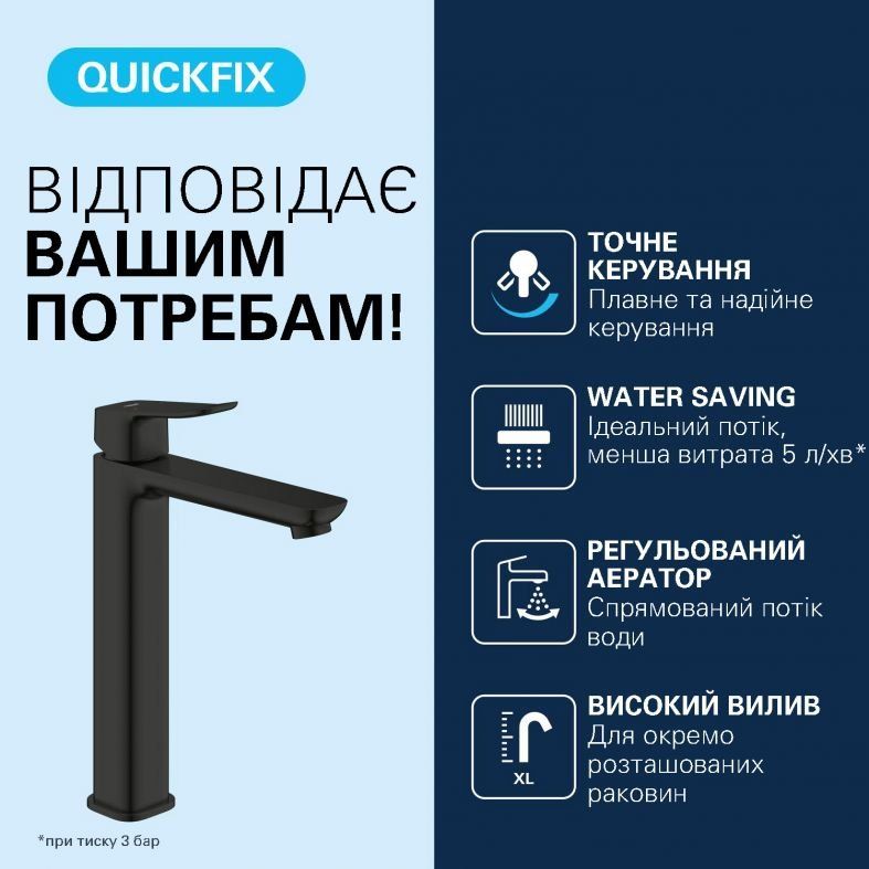 Змішувач для раковини Grohe Dice чорний матовий 1018922430