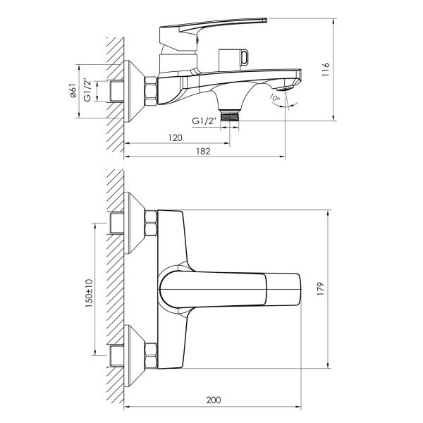Смеситель для ванны Imprese KAMPA хром глянцевый 10285