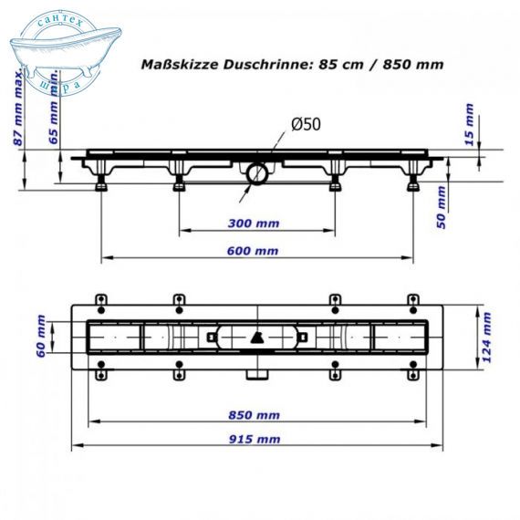 Душовий канал MCH CH 850/50 SN1 з решіткою Квадрати