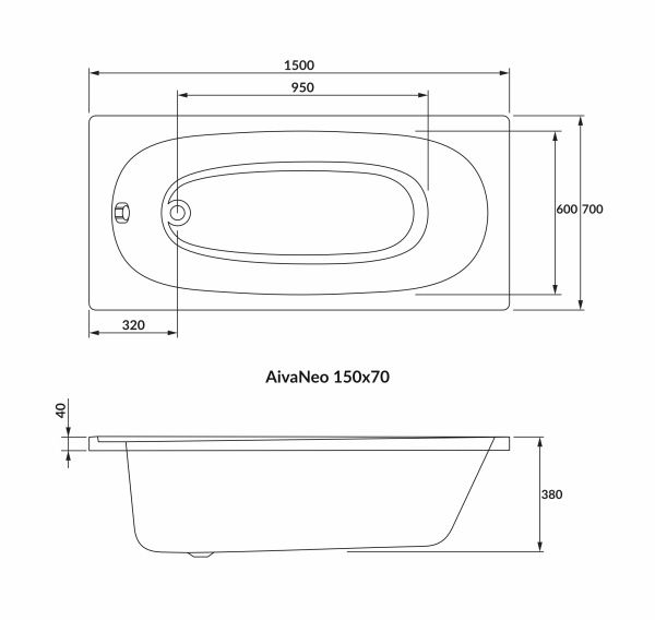 Ванна акрилова Volle Aiva 150x70 1229.001570