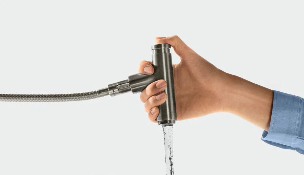Змішувач для кухні Hansgrohe Metris Select сталь 14884800 з висувною лійкою