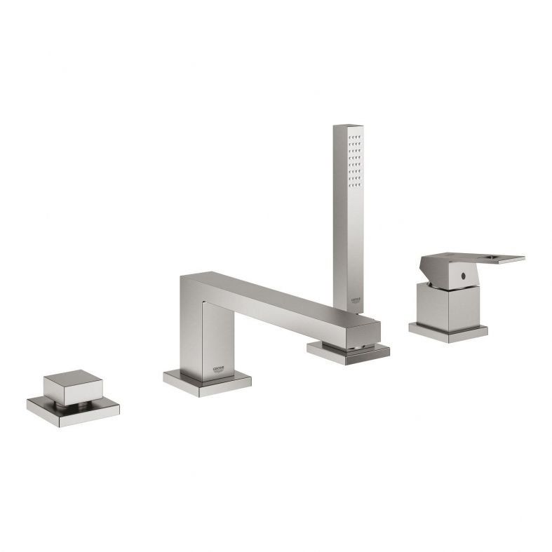 Змішувач на борт ванни Grohe Eurocube суперсталь 19897DC1 з душовим гарнітуром