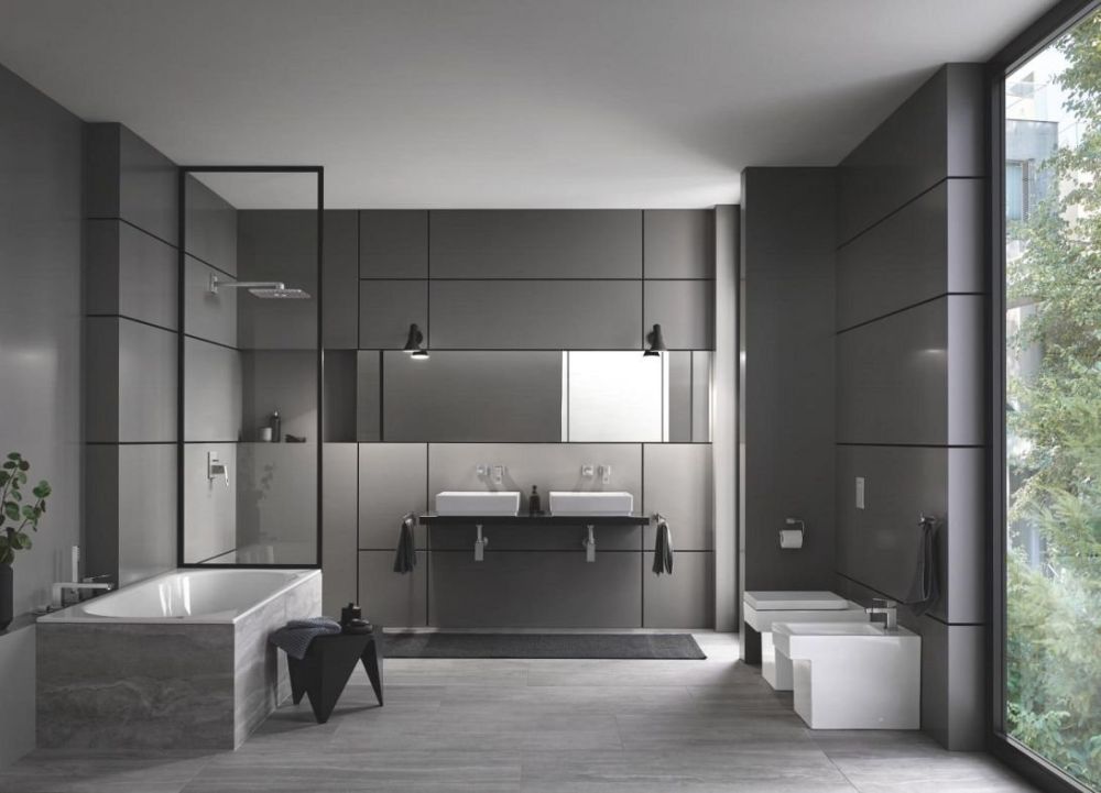 Змішувач на борт ванни Grohe Eurocube суперсталь 19897DC1 з душовим гарнітуром