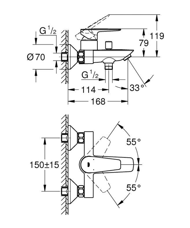 Смеситель для ванны Grohe BauEdge New хром 23605001