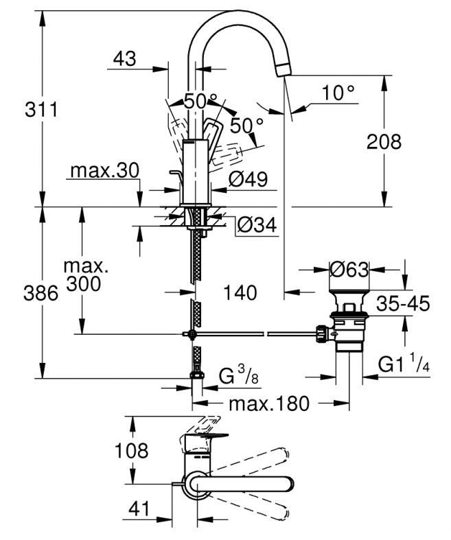 Змішувач для раковини Grohe BauLoop хром 23763001