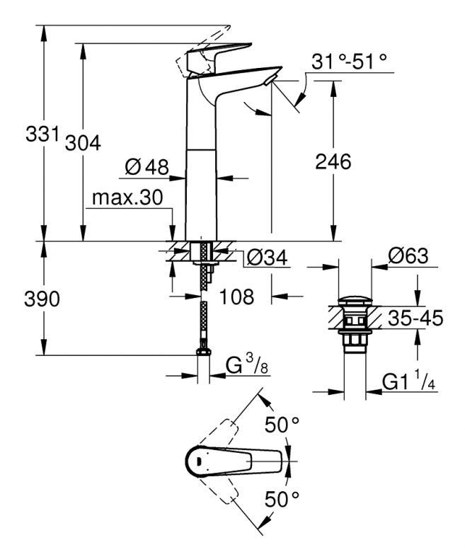 Змішувач для раковини Grohe StartEdge хром 23777001