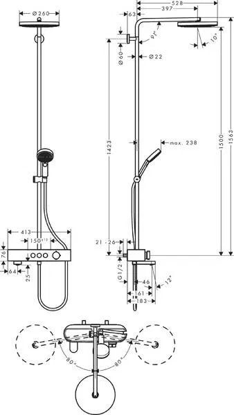 Душова система з термостатом Hansgrohe Pulsify хром 24230000