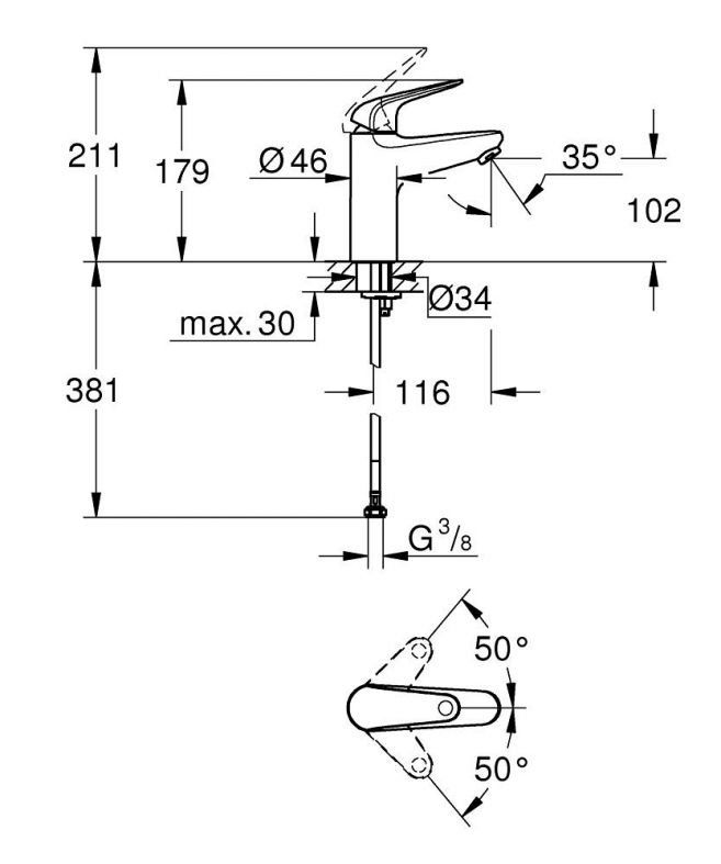 Змішувач для раковини Grohe Euroeco New хром 24266001