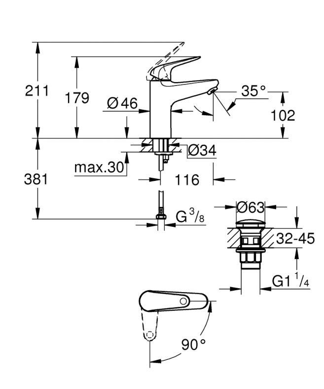 Змішувач для раковини Grohe Euroeco хром 24269001
