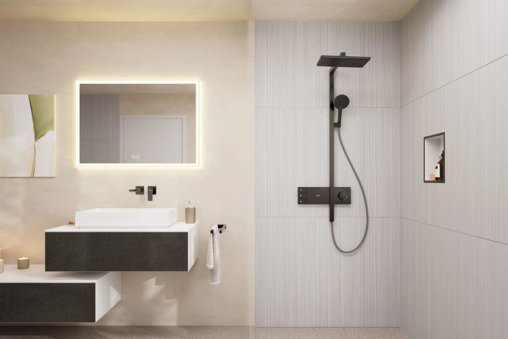 Душова система з термостатом Hansgrohe Raindance Alive Q чорний матовий хром 24591340