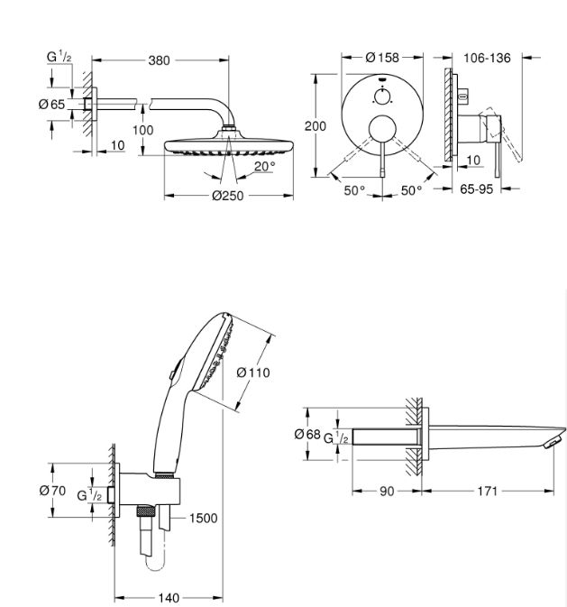 Душевая система скрытого монтажа Grohe Essence хром UA26417SC1