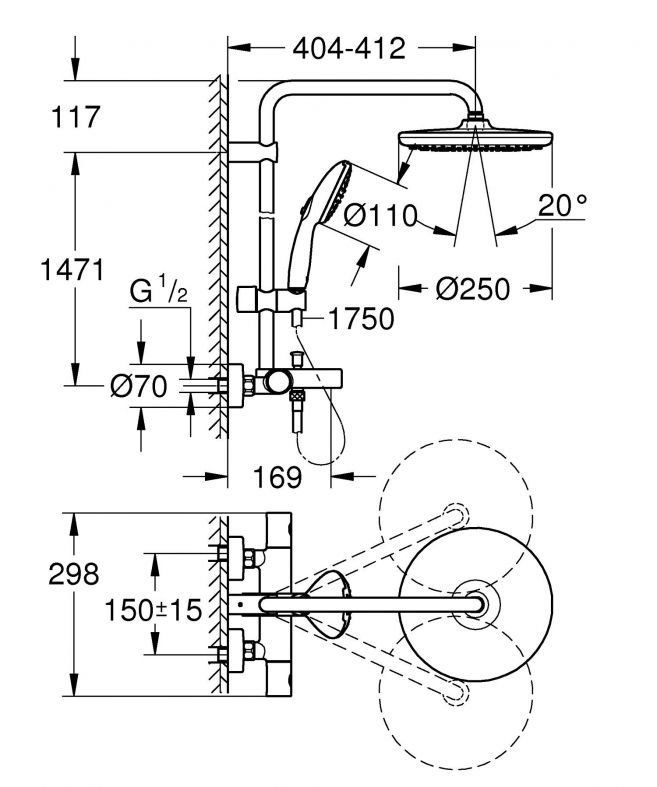 Душова система з термостатом Grohe Vitalio Start 110 хром 26988001