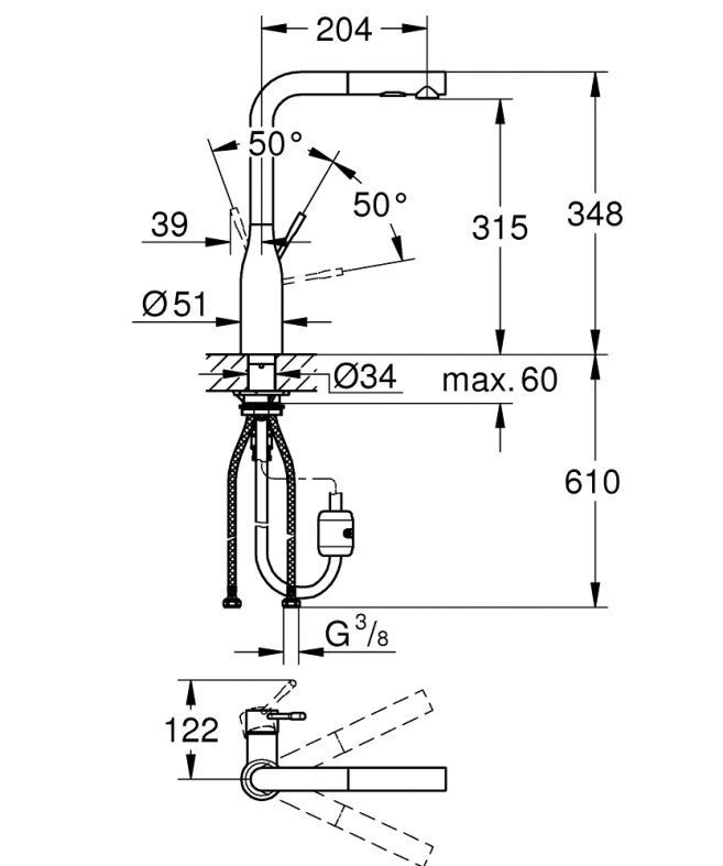 Змішувач для кухні Grohe Accent суперсталь 30432DC0 з висувною лійкою