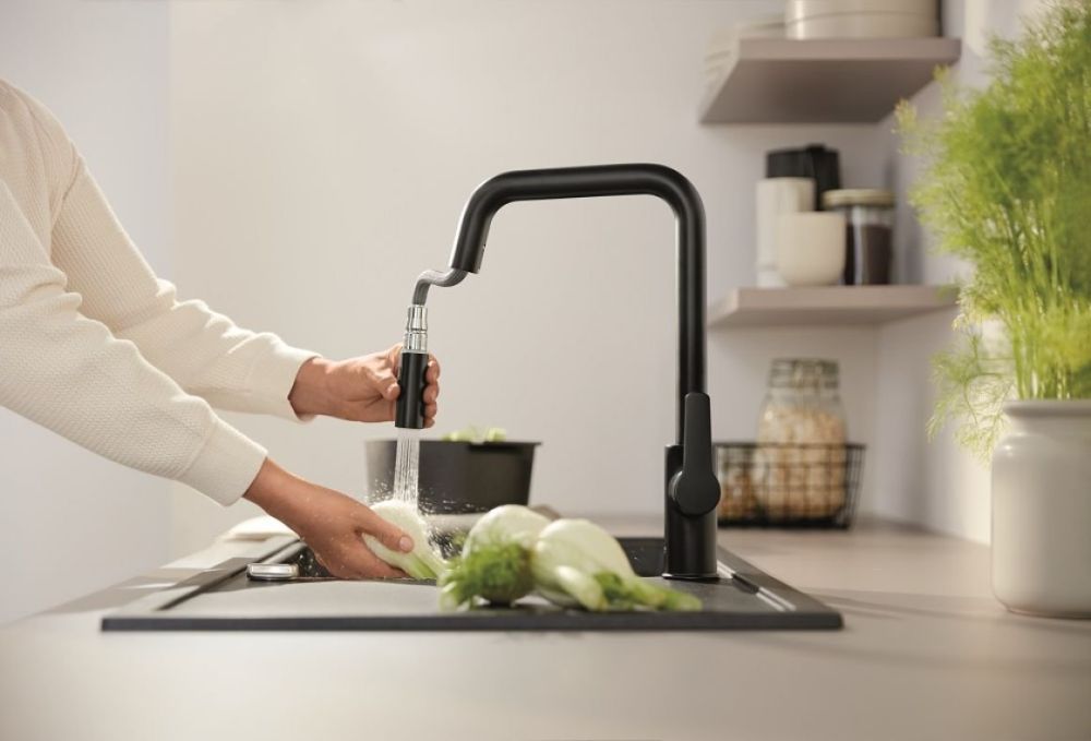 Змішувач для кухні Grohe Start чорний матовий 306312430 з висувною лійкою