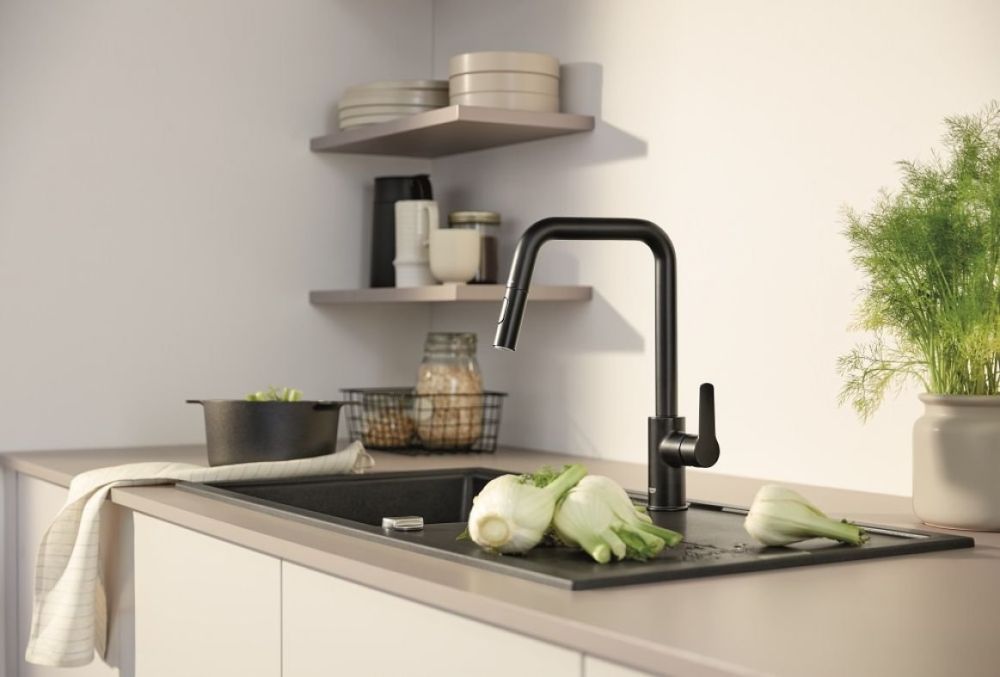 Змішувач для кухні Grohe Start чорний матовий 306312430 з висувною лійкою
