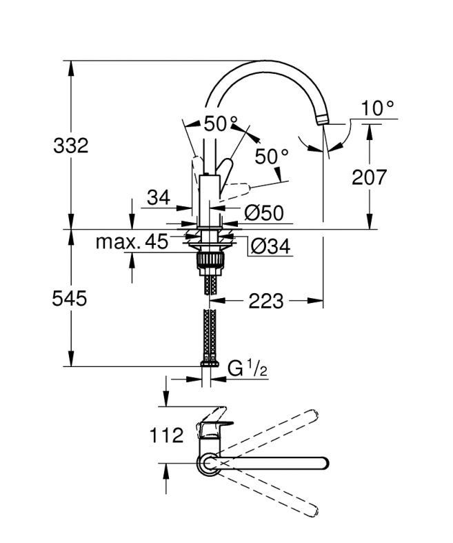 Змішувач для кухні Grohe BauCurve хром 31231001
