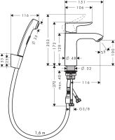 Змішувач для раковини Hansgrohe Metris хром 31285000 з гігієнічним душем
