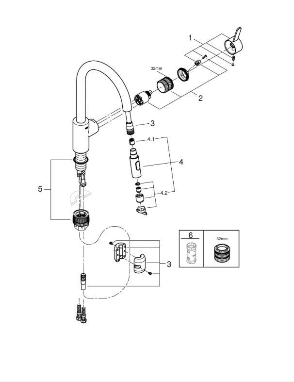Змішувач для кухні Grohe Get хром 31484001 з висувною лійкою