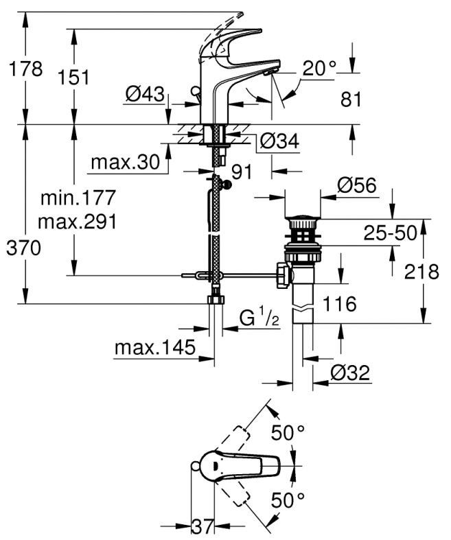 Змішувач для раковини Grohe BauCurve хром 32805000
