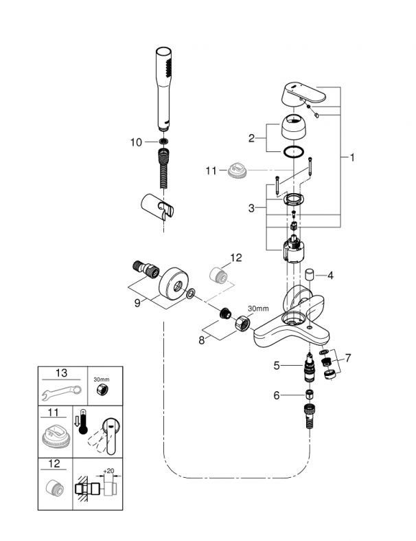 Змішувач для ванни Grohe Eurosmart Cosmopolitan хром 32832000 з душовим гарнітуром