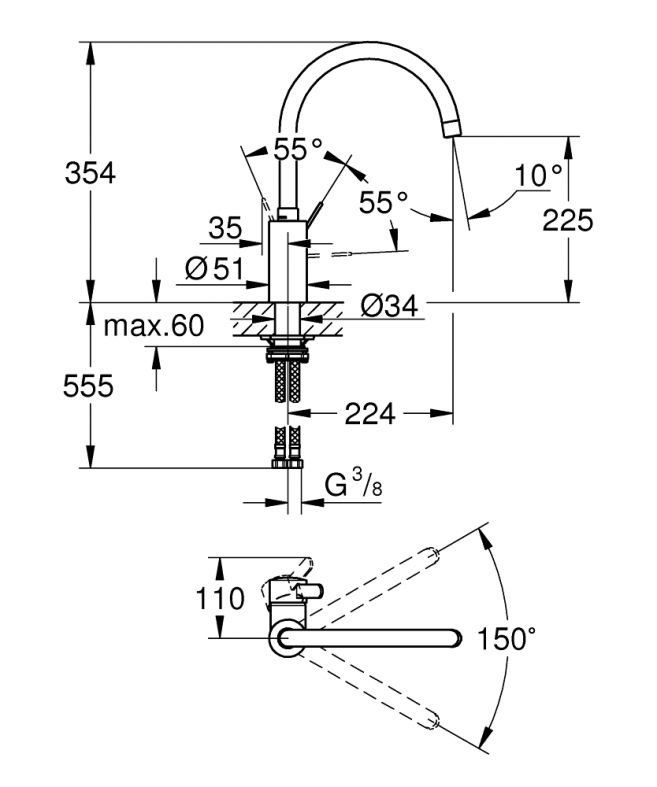 Змішувач для кухні Grohe Eurosmart Cosmopolitan суперсталь 32843DC2