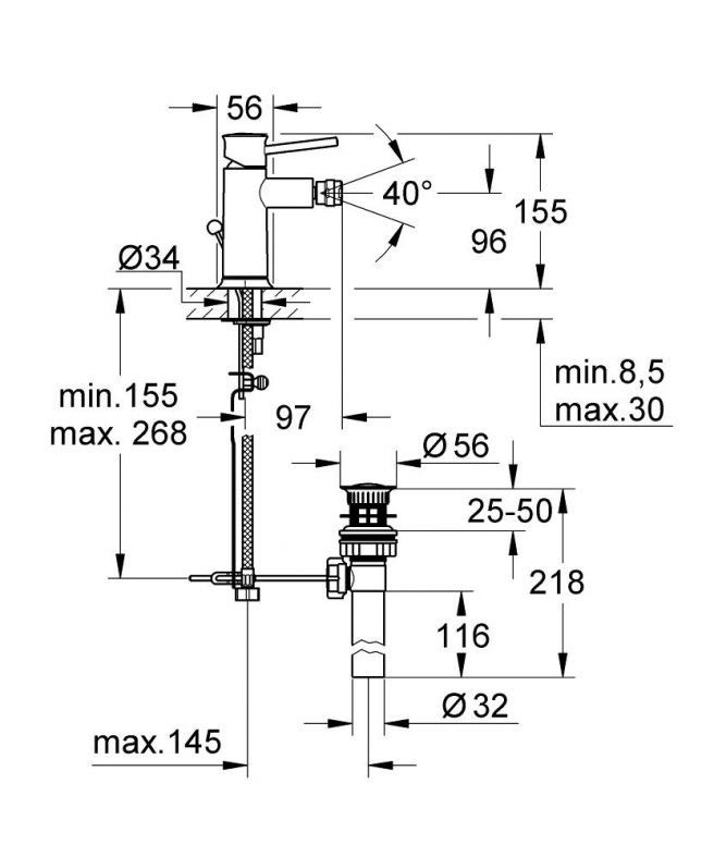 Смеситель для биде Grohe BauClassic хром 32864000