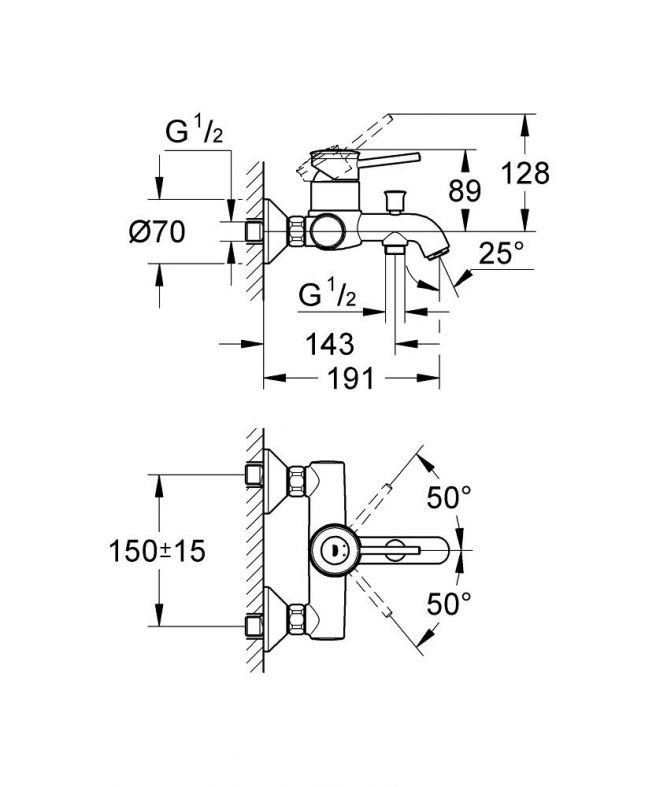 Змішувач для ванни Grohe BauClassic хром 32865000