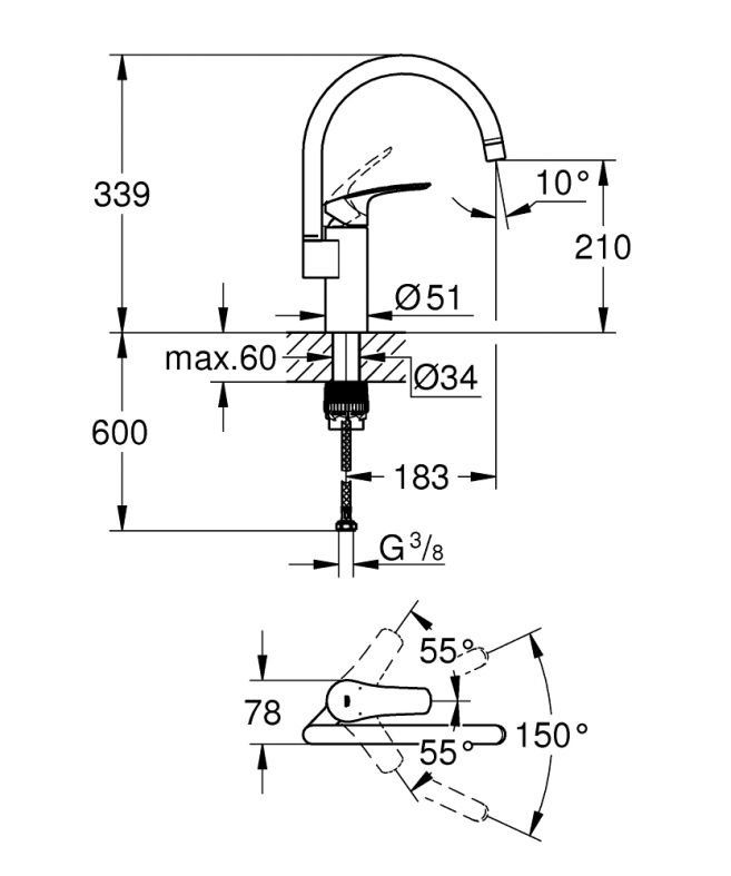 Змішувач для кухні Grohe Eurosmart New хром 33202003