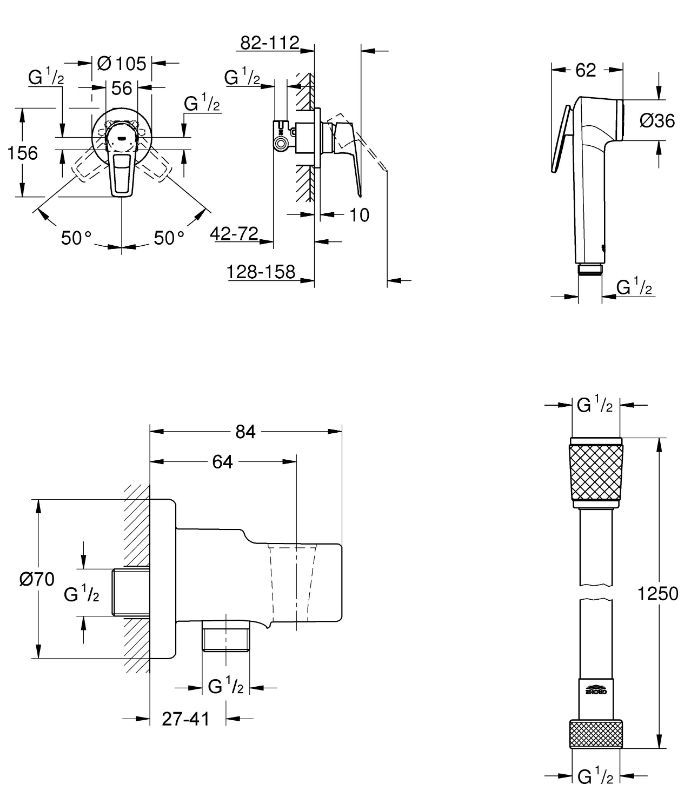 Гігієнічний душ Grohe BauLoop New хром UA11104202