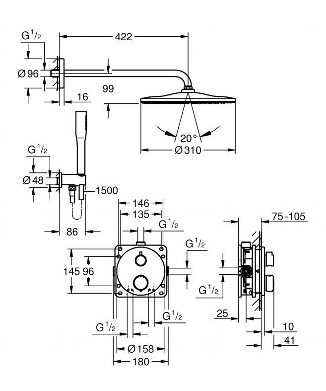 Душевая система скрытого монтажа Grohe Precision хром 34880000