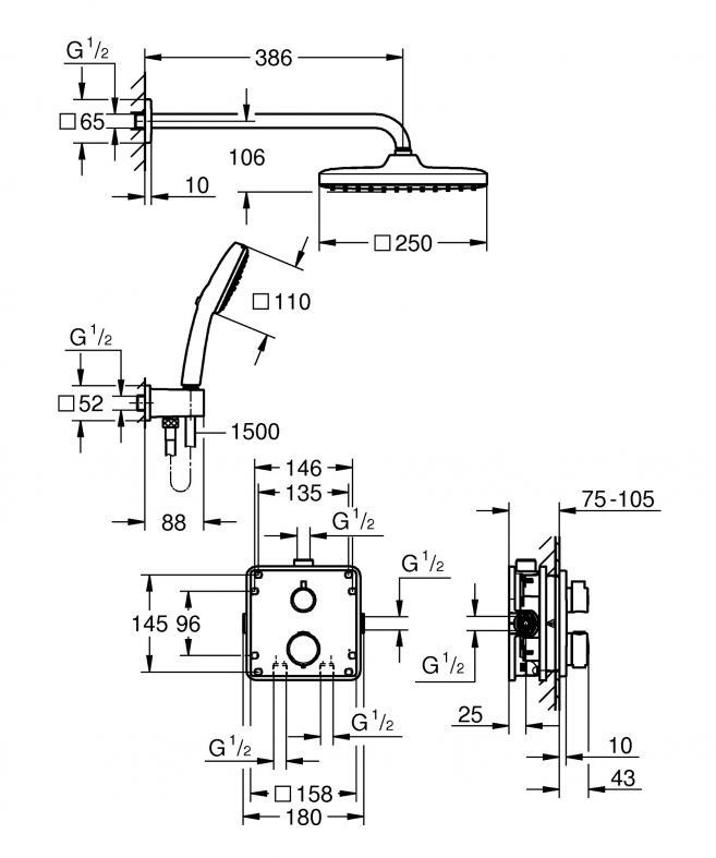 Душевая система скрытого монтажа Grohe Precision хром 34882000